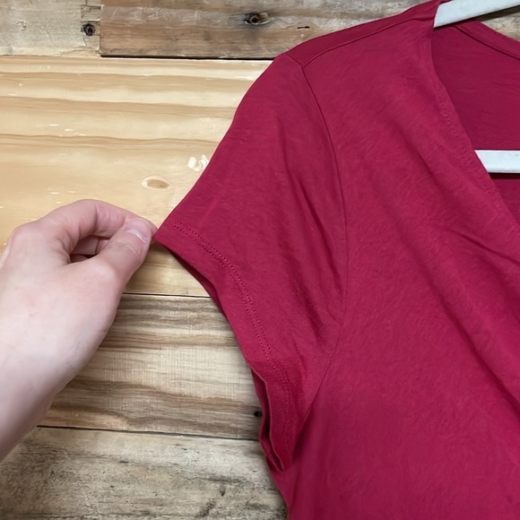 LOFT size Medium Red Wrap Midi Lightweight Soft and Stretchy Dress with V-Neck - Picture 4 of 7